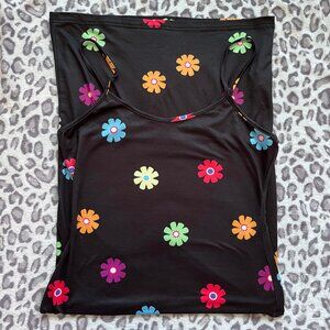 SHEIN Black Midi Slip Dress – Colorful Mod Floral Print, Size M